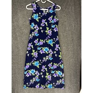 Vintage My Michelle Midi Dress Size S Navy Blue Floral Sleeveless 90s Fairy
